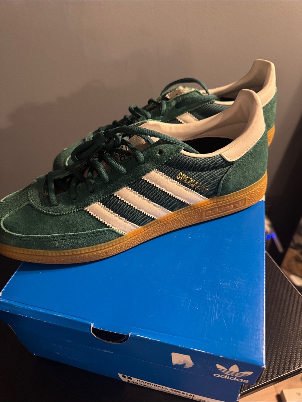 adidas Handball Spezial Green Suede Low-Top Sneakers with White Stripes